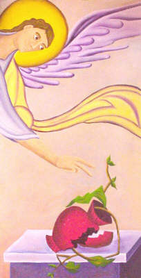  'Angel and Vase', Acrylic on Wood painting by Maureen Grace Matherne, Photo by & Copyright 2012 by Bobby Matherne