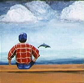 Young Man Watching Dolphin: Acrylic by MGM Bayhi